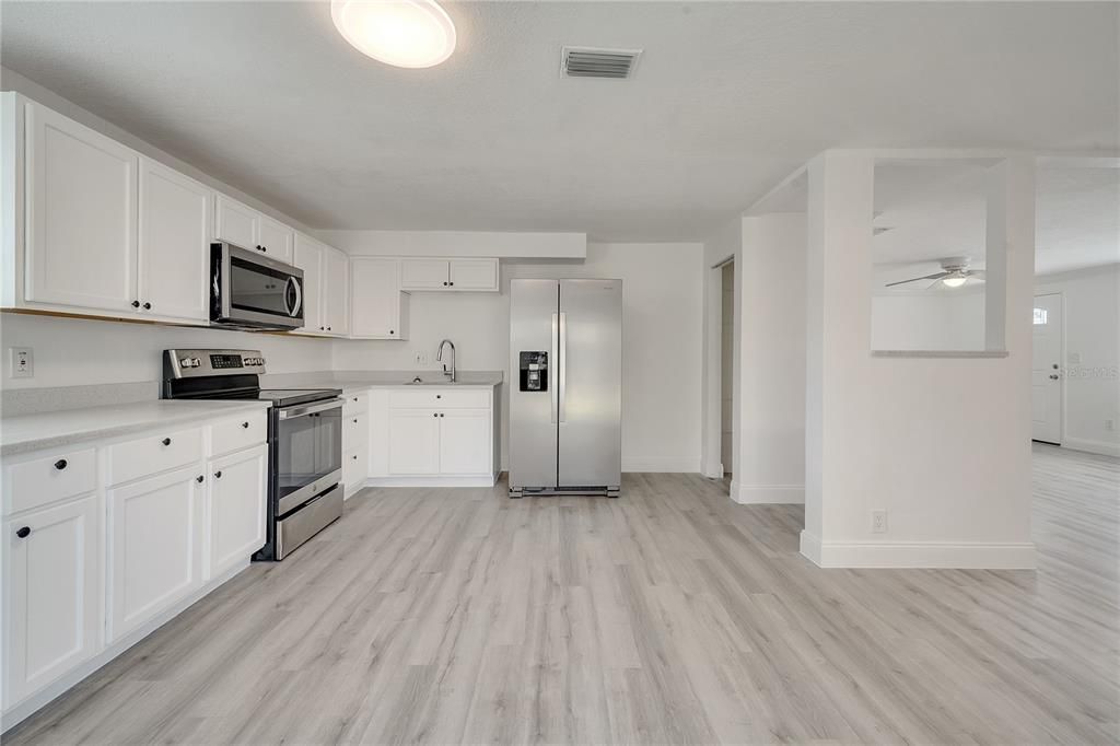 Interior, Kitchen, Stainless Steel Appliances, Wood Texture Flooring