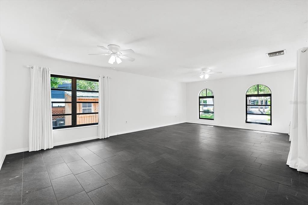 Empty room, Interior, Recessed Lighting, Wood Texture Flooring