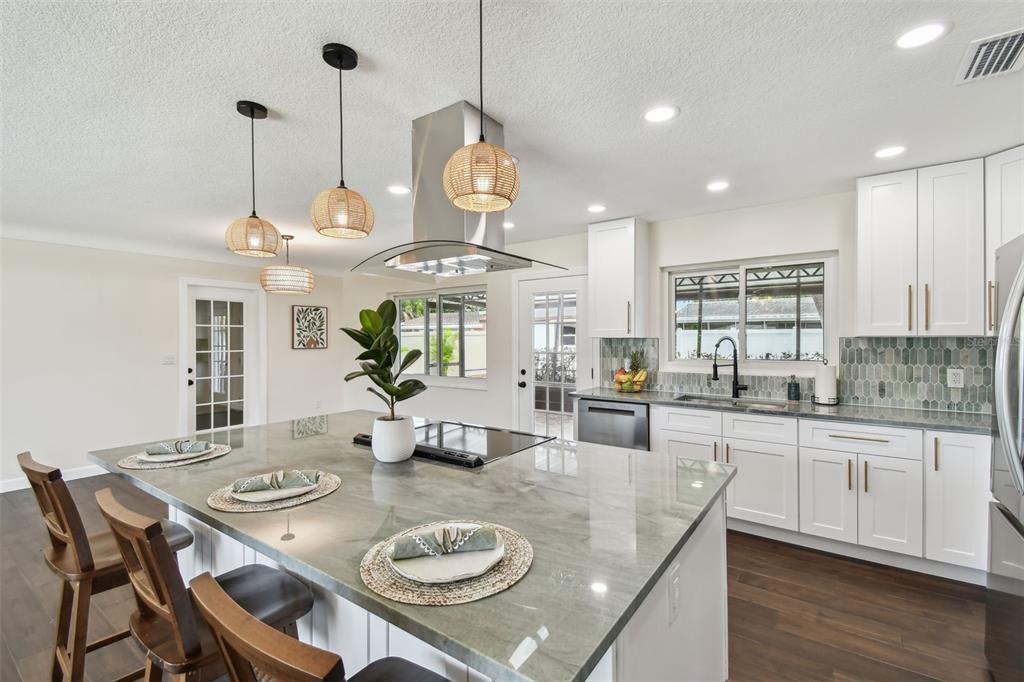 Interior, Kitchen, Pendant Lights, Recessed Lighting, Wood Texture Flooring