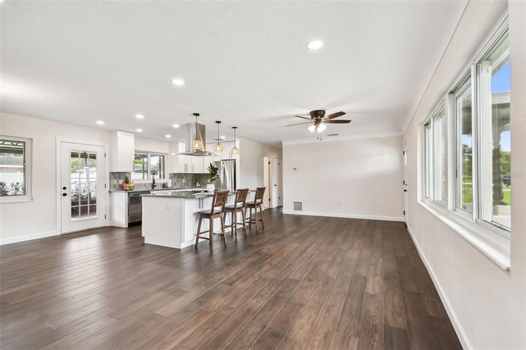 Interior, Kitchen, Pendant Lights, Recessed Lighting, Wood Texture Flooring