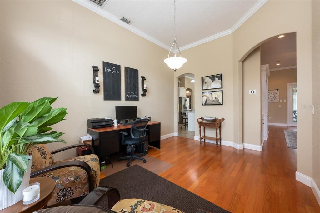 Home Office, Interior, Pendant Lights, Recessed Lighting, Wood Texture Flooring