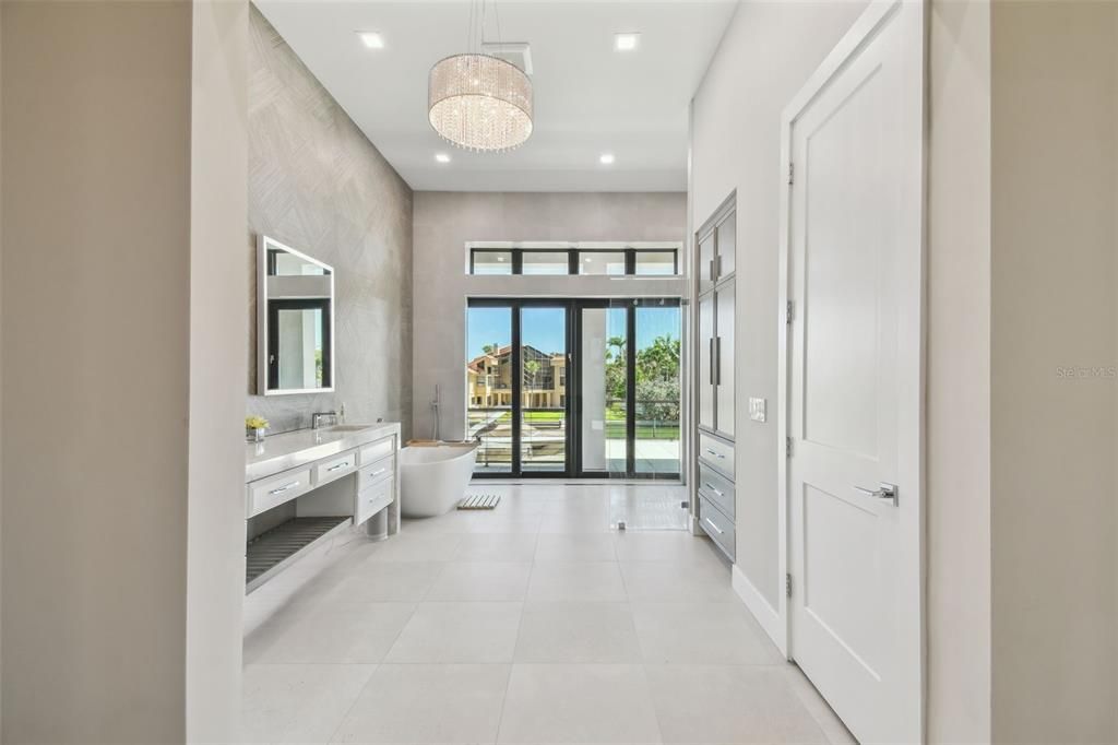 Bathroom, Chandelier, Dual Sink Vanities, Interior, Recessed Lighting