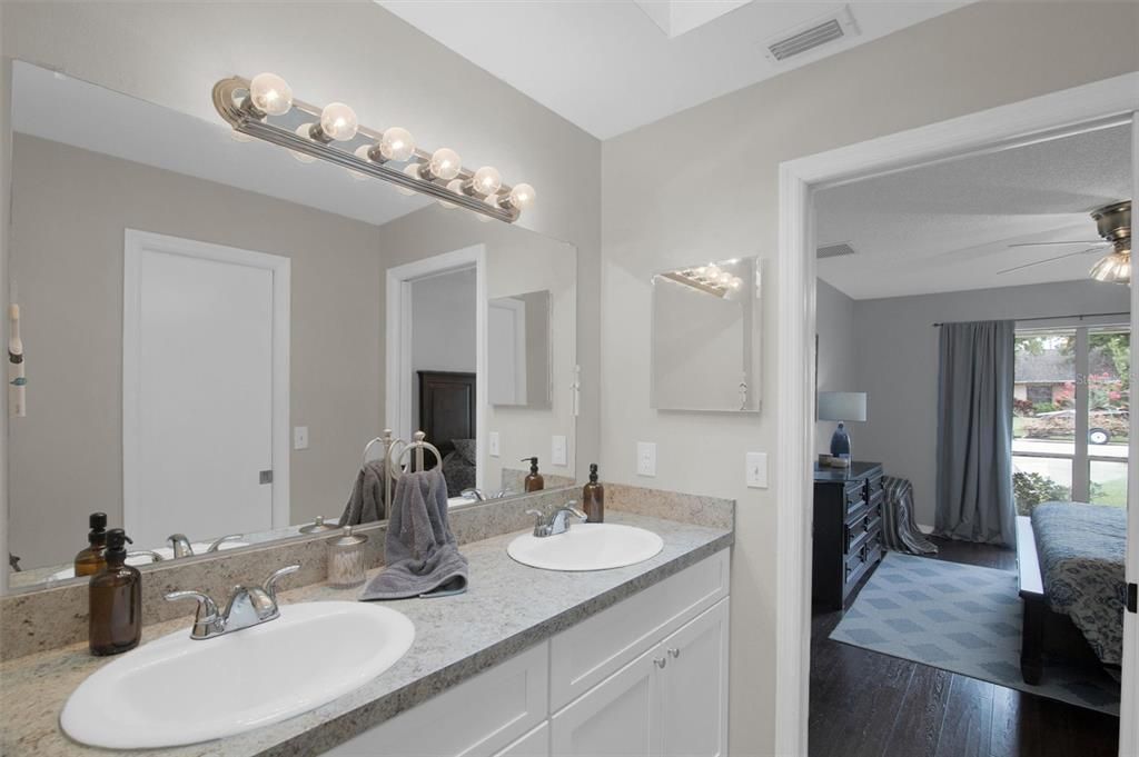 Bathroom, Dual Sink Vanities, Interior, Wood Texture Flooring