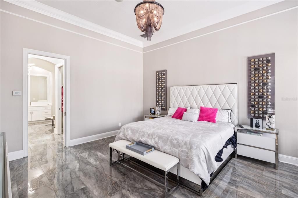 Bedroom, Chandelier, Interior, Marble