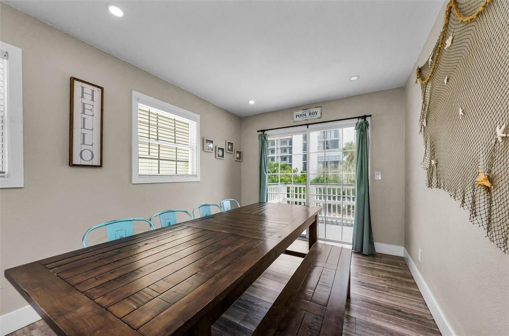 Dining room, Interior, Recessed Lighting, Wood Texture Flooring