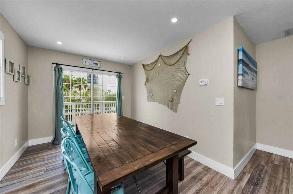 Dining room, Interior, Recessed Lighting, Wood Texture Flooring
