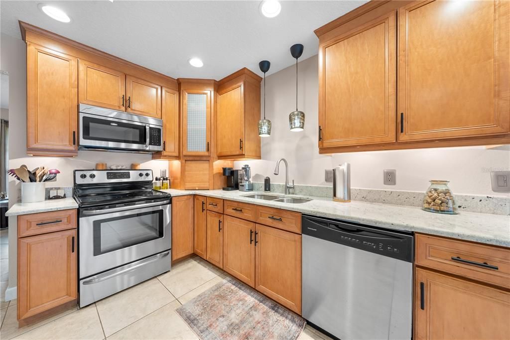 Interior, Kitchen, Pendant Lights, Recessed Lighting, Stainless Steel Appliances