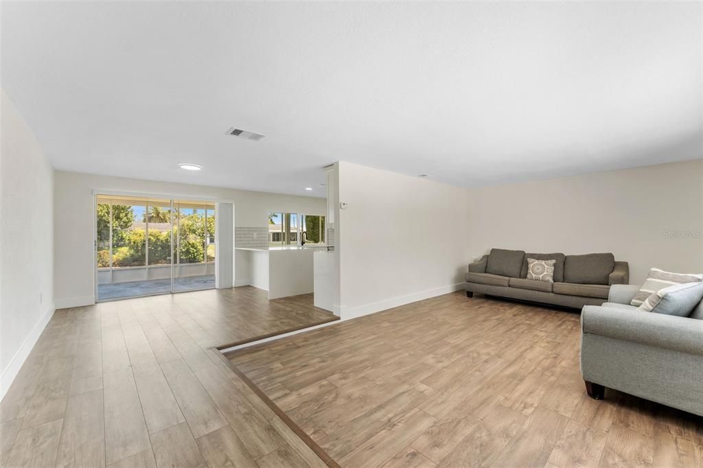 Empty room, Interior, Living room, Recessed Lighting, Wood Texture Flooring