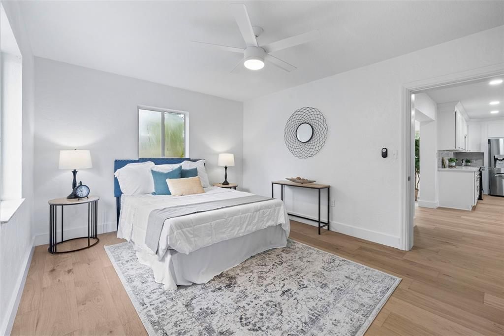Bedroom, Interior, Recessed Lighting, Wood Texture Flooring