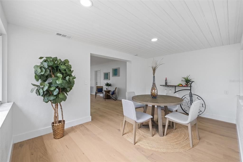 Dining room, Interior, Recessed Lighting, Wood Texture Flooring