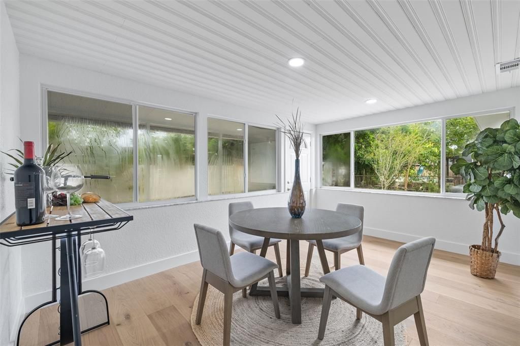 Dining room, Interior, Recessed Lighting, Wood Texture Flooring