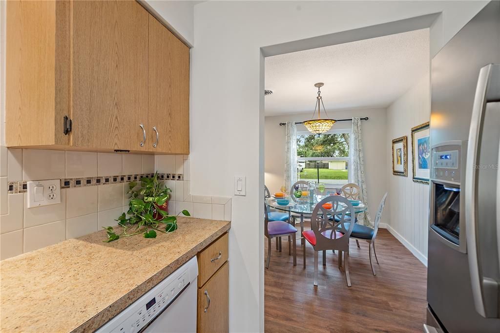 Dining room, Interior, Kitchen, Pendant Lights, Wood Texture Flooring