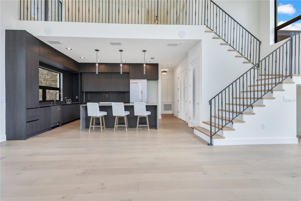 Interior, Kitchen, Pendant Lights, Recessed Lighting, Wood Texture Flooring