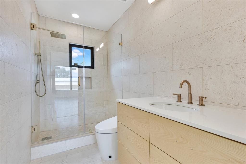 Bathroom, Glass Shower, Interior, Recessed Lighting