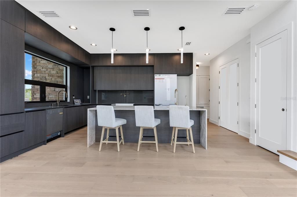 Interior, Kitchen, Pendant Lights, Recessed Lighting, Wood Texture Flooring