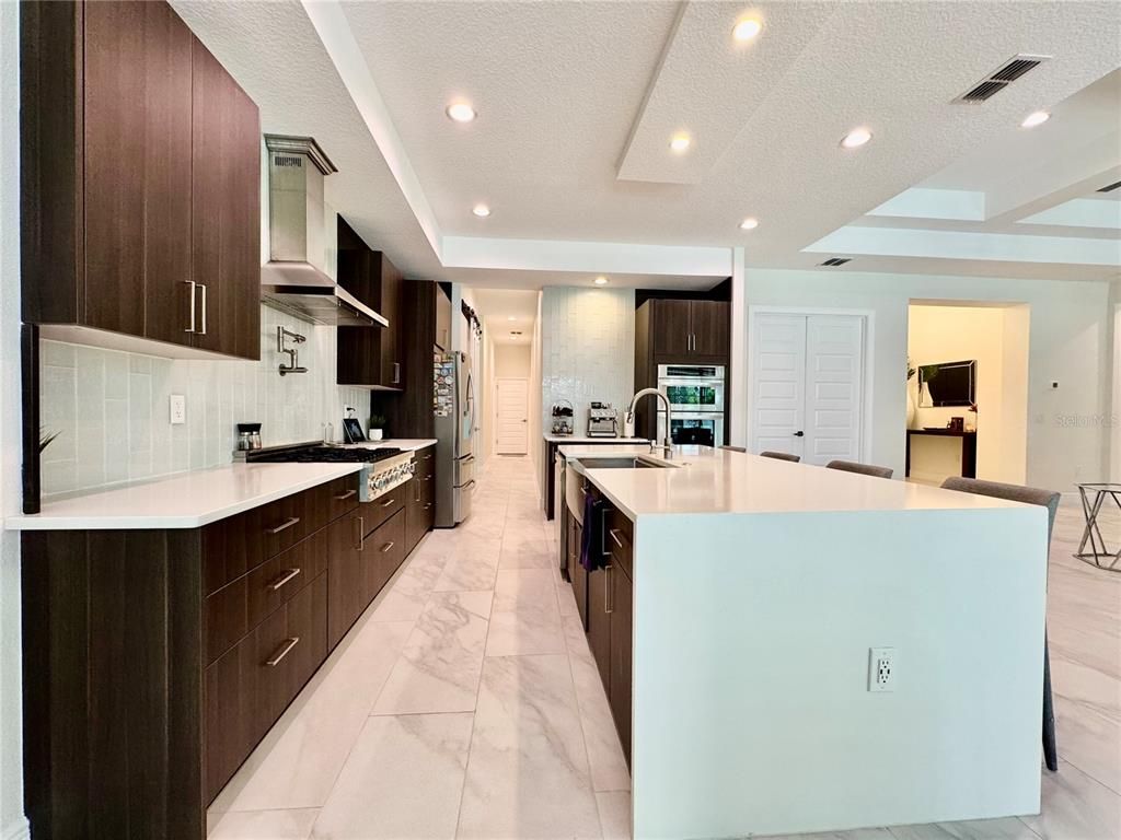 Interior, Kitchen, Marble, Recessed Lighting, Stainless Steel Appliances