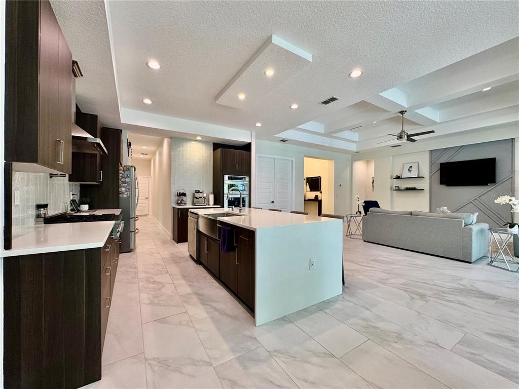 Interior, Kitchen, Living room, Marble, Recessed Lighting