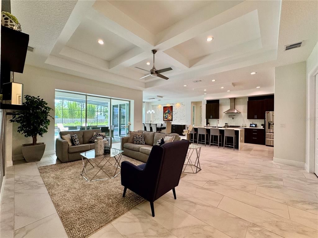 Interior, Kitchen, Living room, Marble, Recessed Lighting, Stainless Steel Appliances