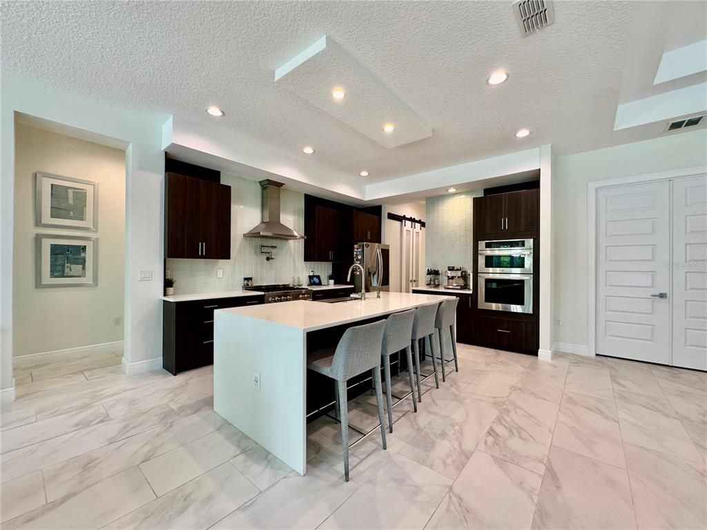 Interior, Kitchen, Marble, Recessed Lighting, Stainless Steel Appliances