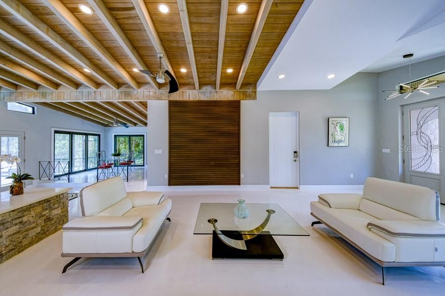 Interior, Living room, Recessed Lighting, Wooden Beams, Wooden Ceilings