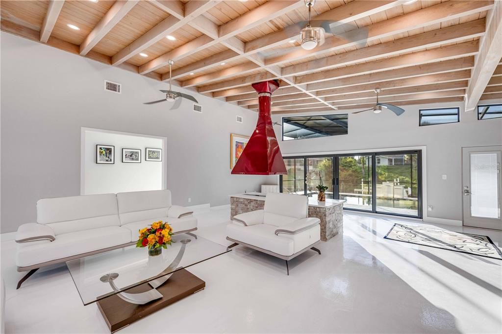 Interior, Living room, Recessed Lighting, Wooden Beams, Wooden Ceilings