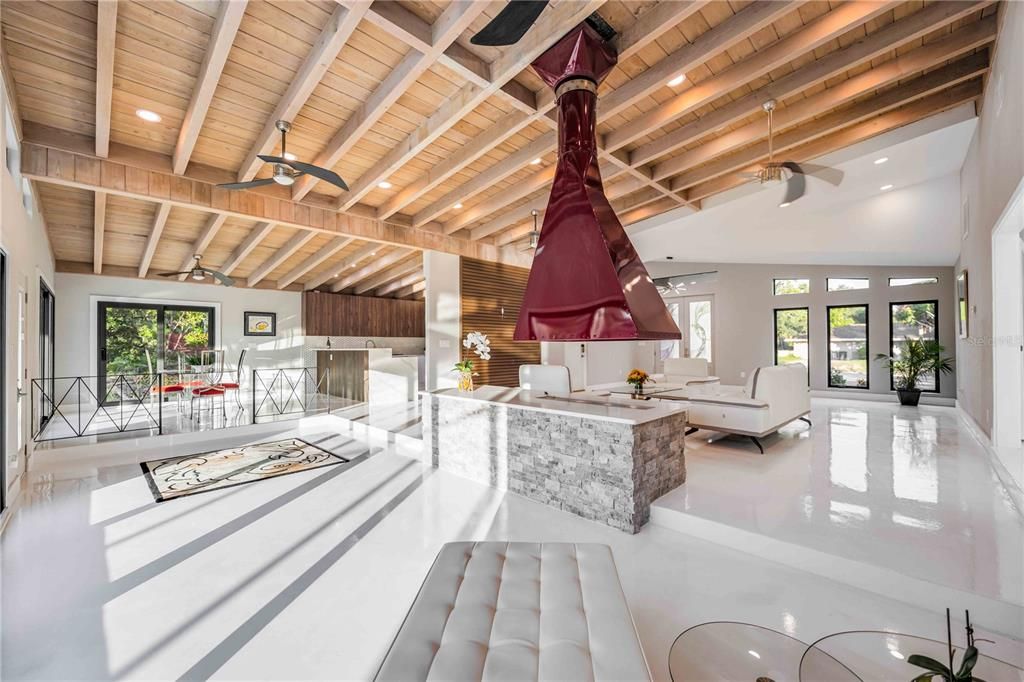 Interior, Kitchen, Living room, Recessed Lighting, Wooden Beams, Wooden Ceilings
