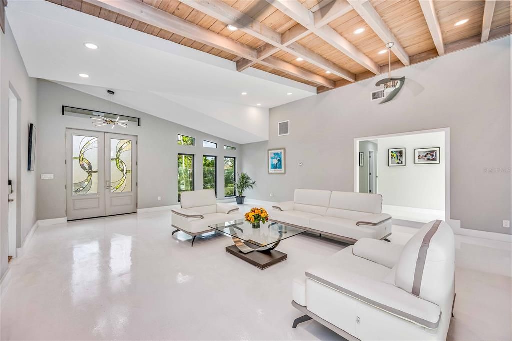 Interior, Living room, Recessed Lighting, Wooden Beams, Wooden Ceilings