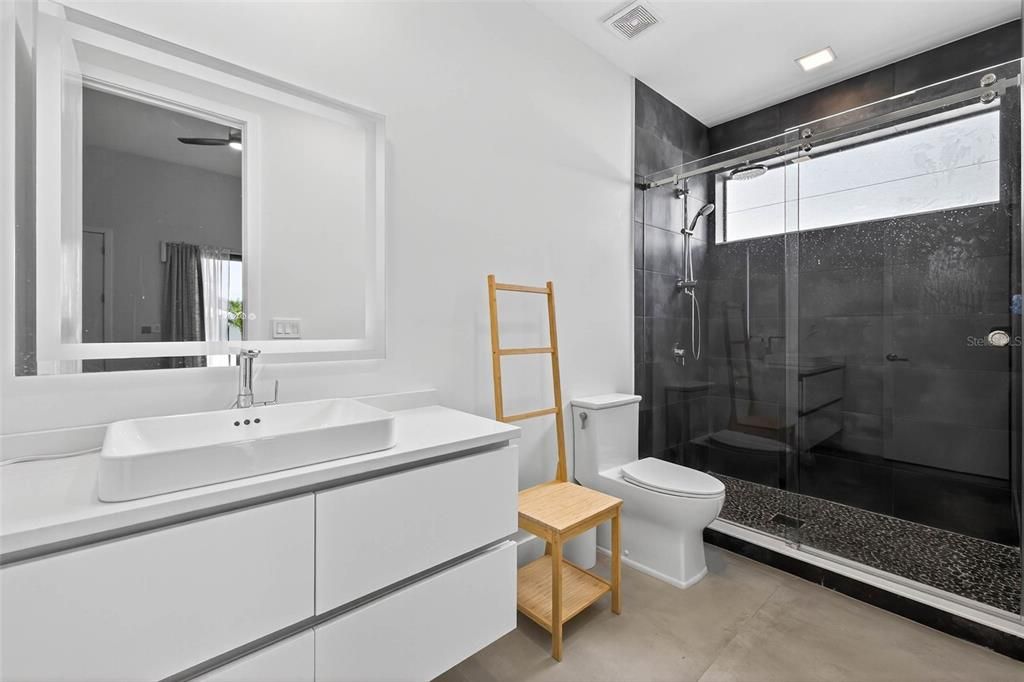 Bathroom, Glass Shower, Interior, Recessed Lighting
