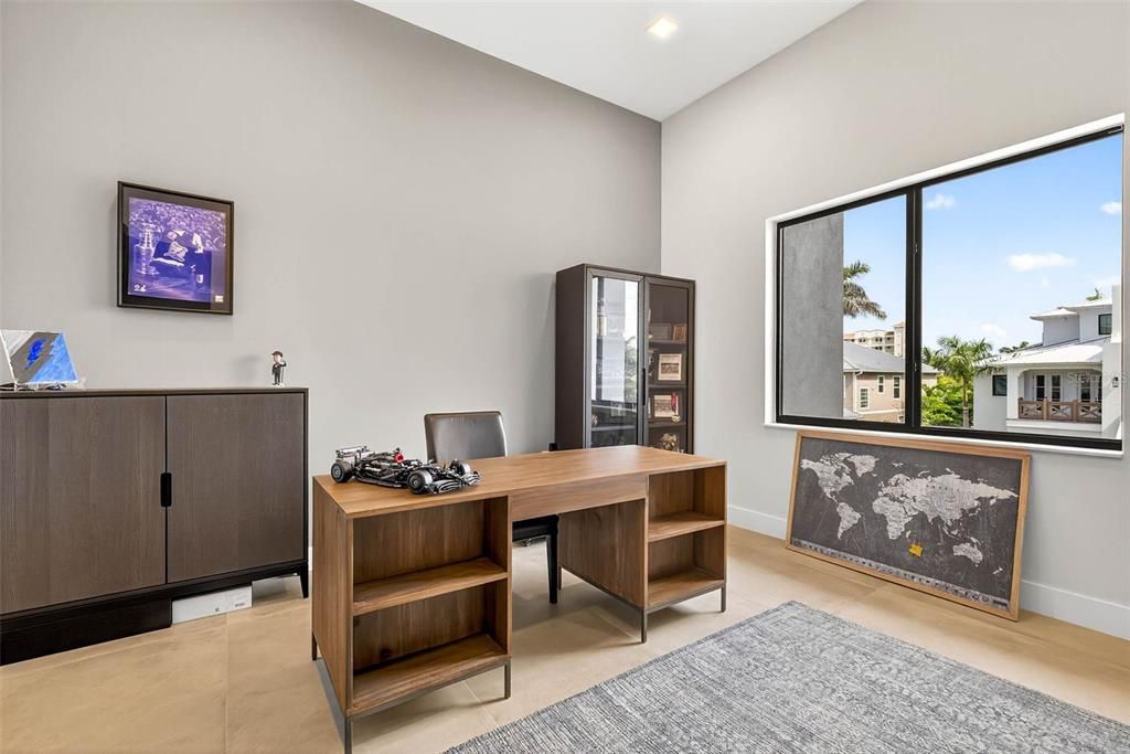 Home Office, Interior, Recessed Lighting, Wood Texture Flooring