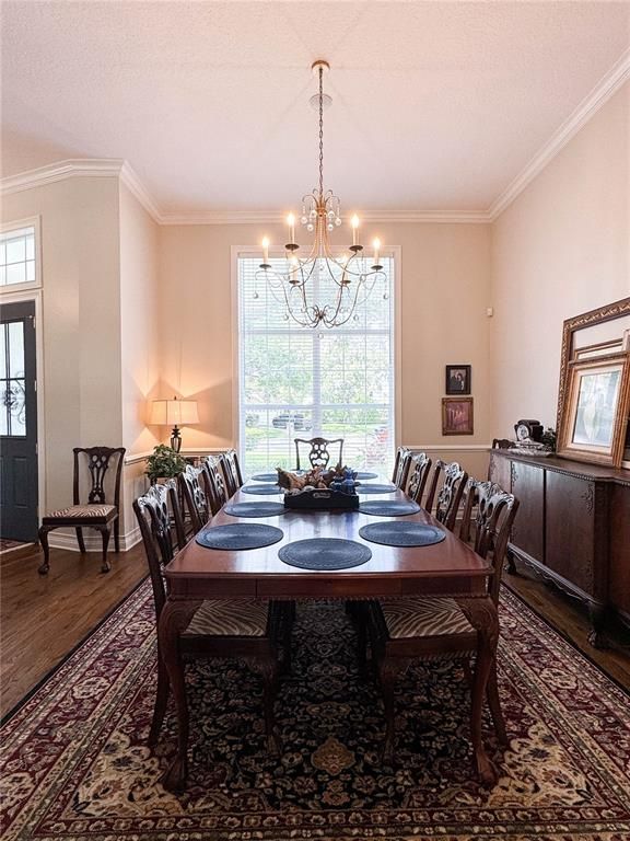 Chandelier, Dining room, Interior, Wood Texture Flooring