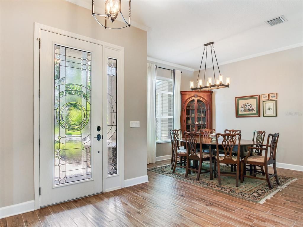Chandelier, Dining room, Interior, Pendant Lights, Wood Texture Flooring