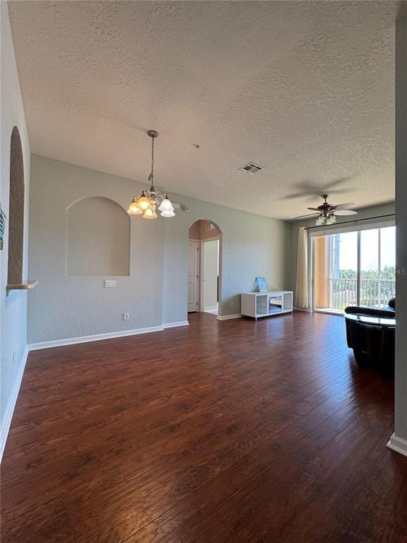 Empty room, Interior, Pendant Lights, Wood Texture Flooring