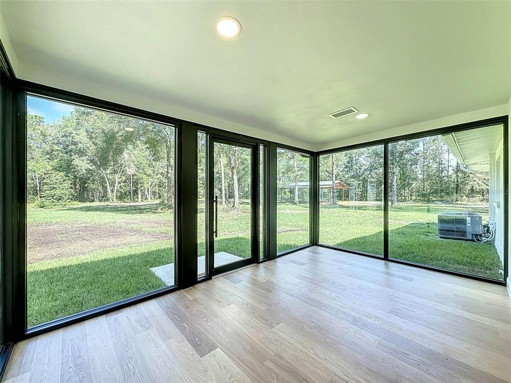 Empty room, Interior, Recessed Lighting, Sun Room, Wood Texture Flooring