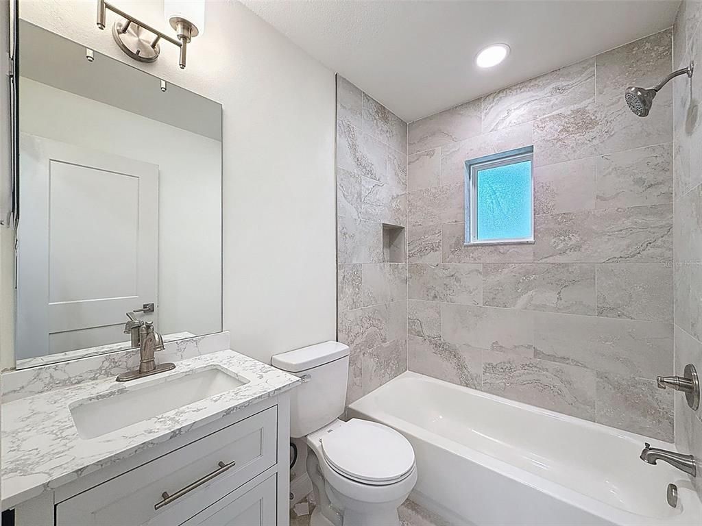 Bathroom, Interior, Marble Walls, Recessed Lighting