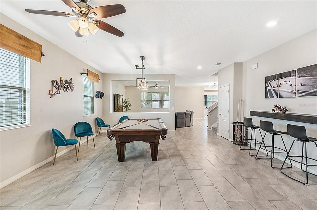Billiard Table, Game Room, Interior, Pendant Lights, Recessed Lighting