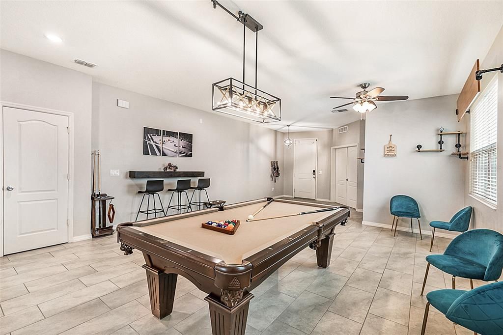 Billiard Table, Game Room, Interior, Pendant Lights, Recessed Lighting