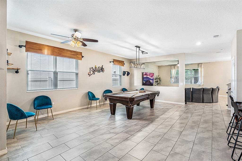 Billiard Table, Game Room, Interior, Pendant Lights, Recessed Lighting