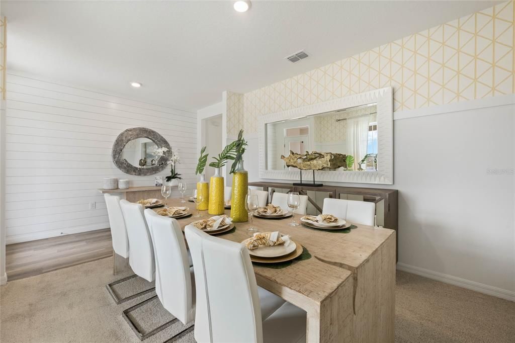 Dining room, Interior, Recessed Lighting, Wood Texture Flooring
