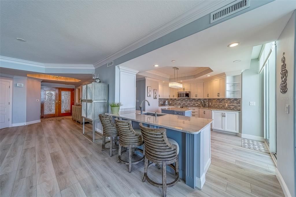 Interior, Kitchen, Pendant Lights, Recessed Lighting, Wood Texture Flooring