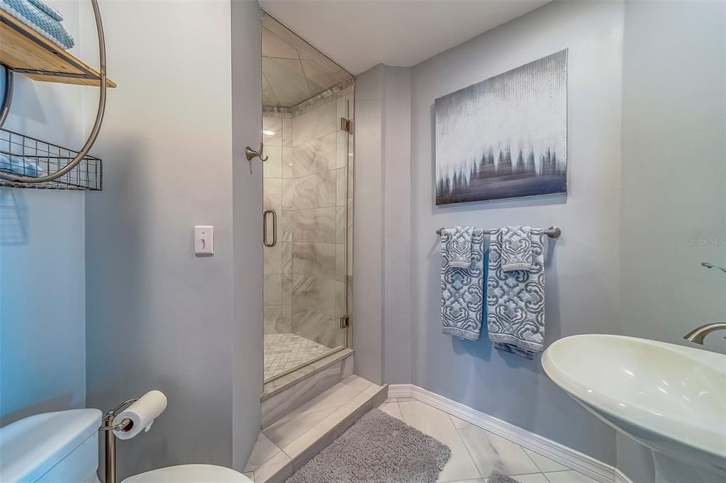 Bathroom, Glass Shower, Interior, Marble Walls