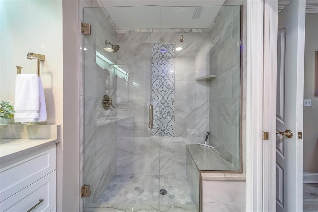 Bathroom, Glass Shower, Interior, Marble Walls