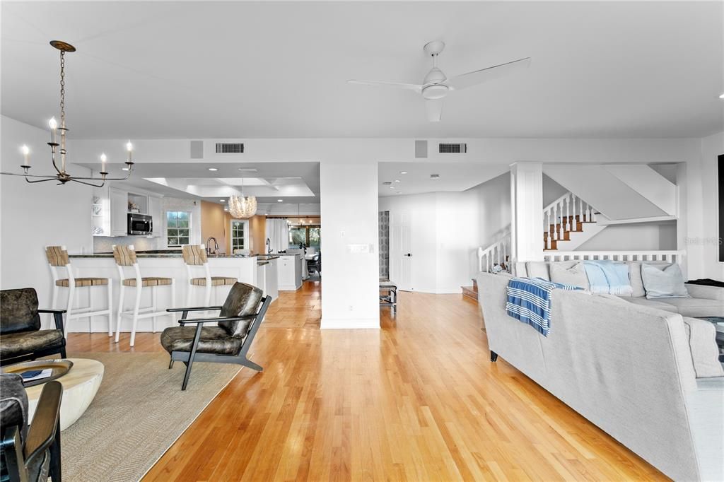Interior, Kitchen, Living room, Pendant Lights, Recessed Lighting, Wood Texture Flooring
