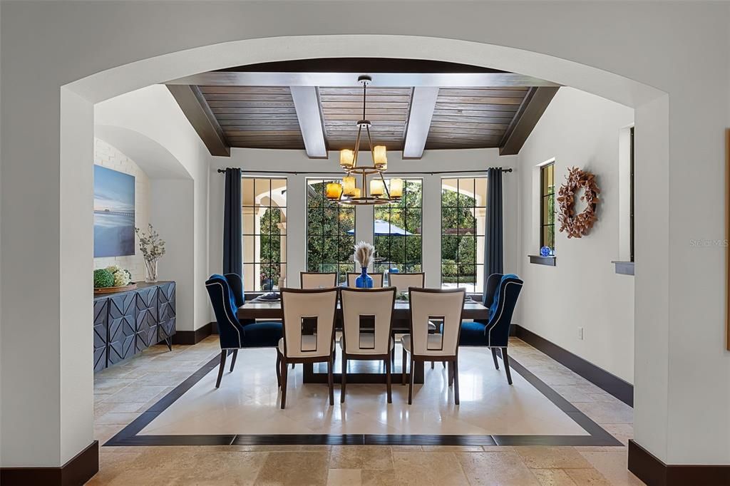 Chandelier, Dining room, Interior, Wooden Beams, Wooden Ceilings