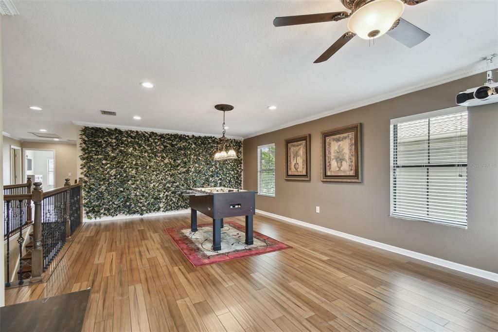 Game Room, Interior, Pendant Lights, Recessed Lighting, Wood Texture Flooring