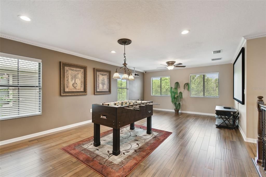 Game Room, Interior, Pendant Lights, Recessed Lighting, Wood Texture Flooring