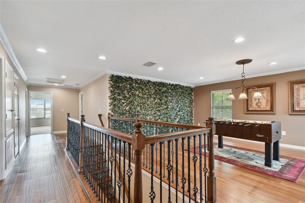 Game Room, Interior, Pendant Lights, Recessed Lighting, Wood Texture Flooring