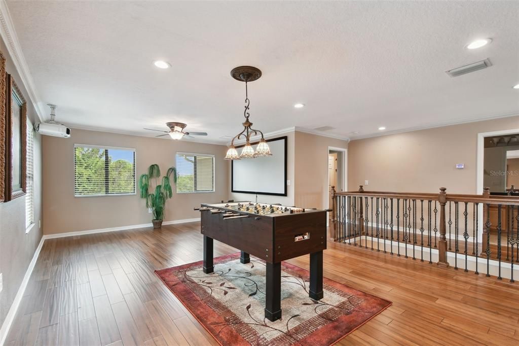 Game Room, Interior, Pendant Lights, Recessed Lighting, Wood Texture Flooring