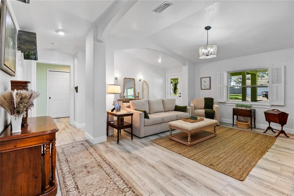 Interior, Living room, Pendant Lights, Wood Texture Flooring
