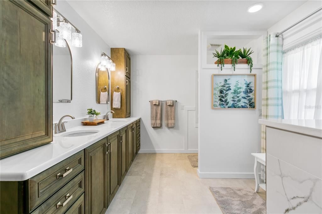 Bathroom, Dual Sink Vanities, Glass Shower, Interior, Recessed Lighting