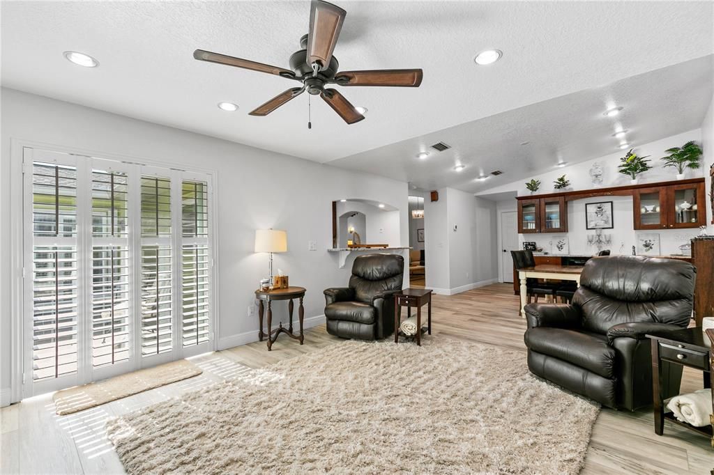 Dining room, Interior, Recessed Lighting, Wood Texture Flooring
